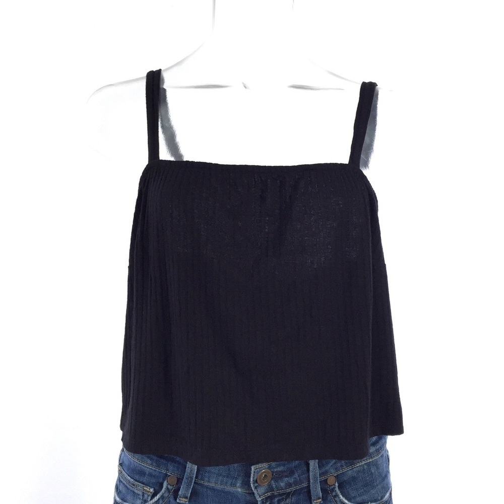 Mimi Chica Black Ribbed Button Back Tank Top L